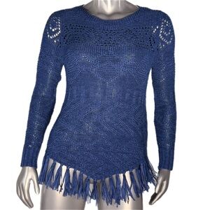 Ruby Rd. | Navy Blue Fringe Knit Sweater Tassel Finge hemline